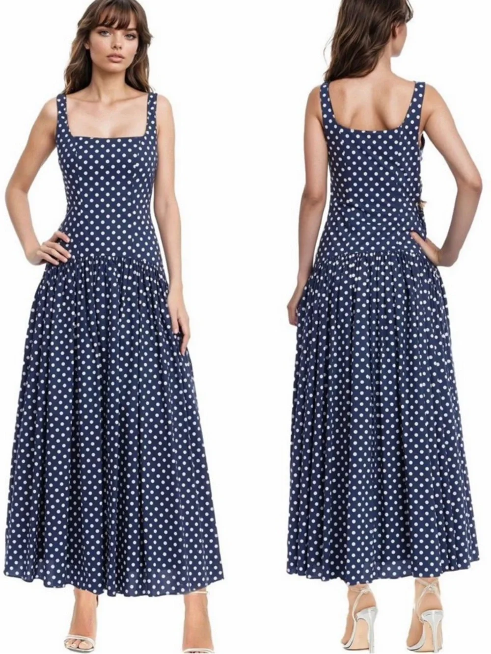 Jewel Badgley Mischka Women's Isla Polka Dot Drop Waist Maxi Dress Blur Size 6 - Picture 1 of 8